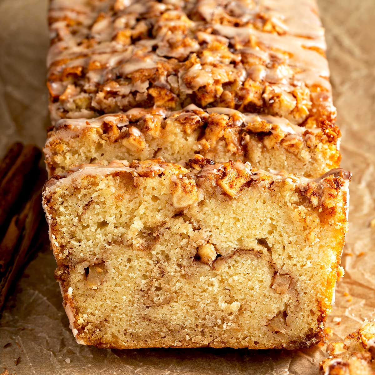 Cinnamon Apple Bread with Brown Sugar Swirls and Cinnamon Glaze