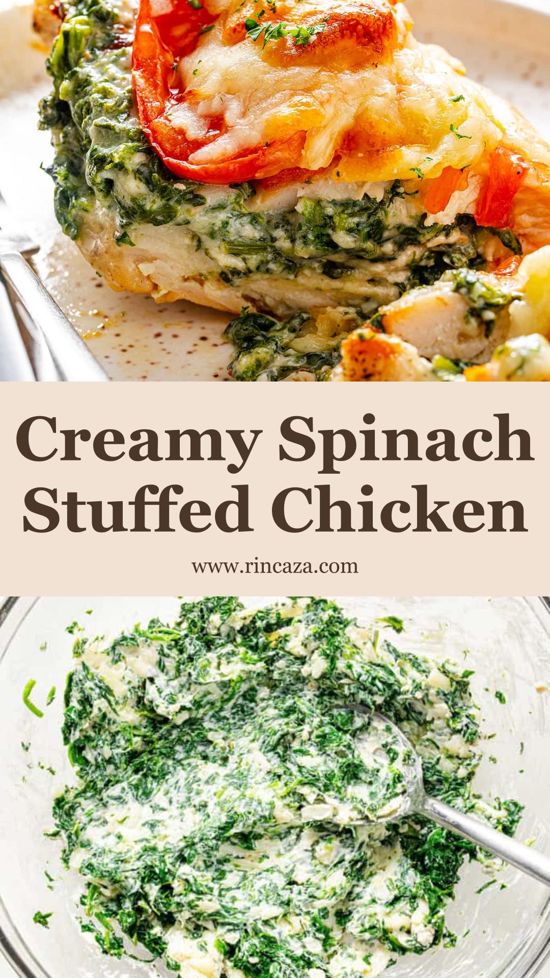 Spinach Stuffed Chicken Breast with Creamy Garlic Filling and Tomato — pin 1
