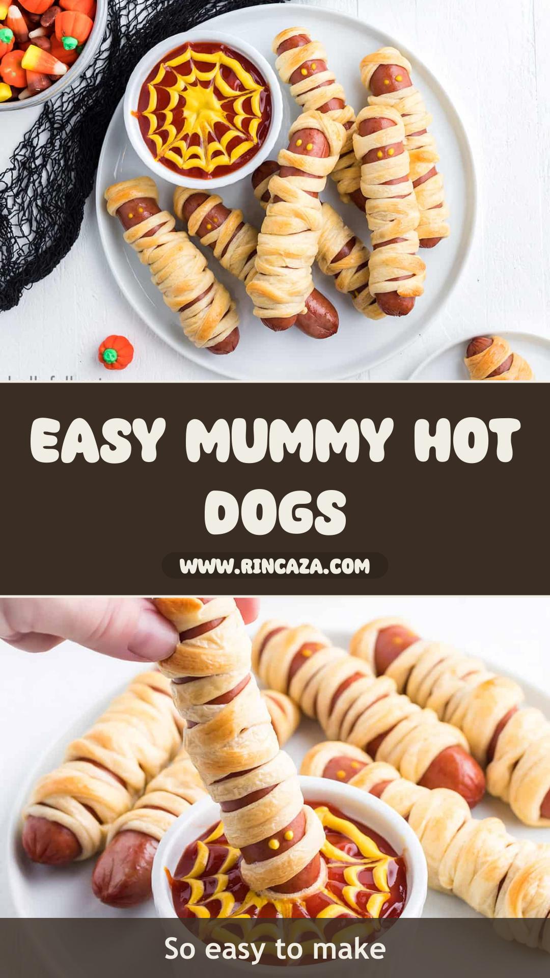 Mummy Hot Dogs with Golden Crescent Roll Bandages — pin 2