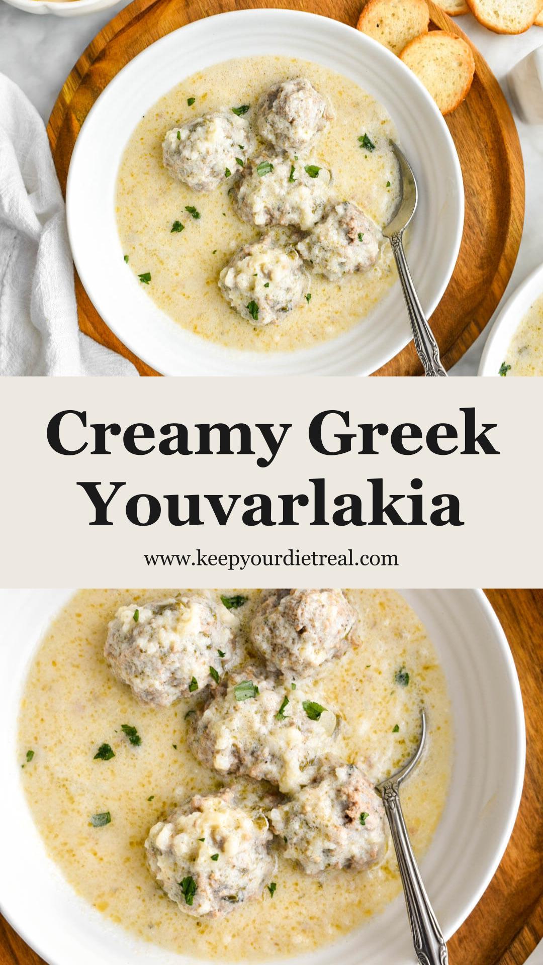 Greek Youvarlakia Avgolemono: Lemon Egg Meatball Soup — pin 3