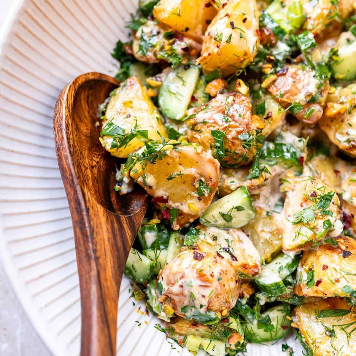 Roasted Potato Salad with Crisp Gold Potatoes and Pistachios
