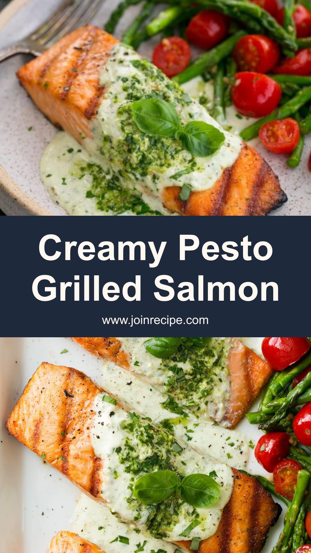 Grilled Salmon with Creamy Pesto Sauce and Light Char — pin 1