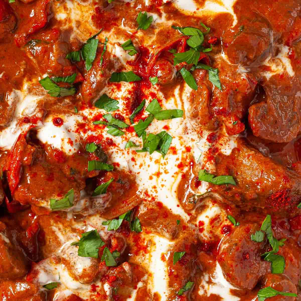 Slow Cooked Beef Goulash with Sweet Paprika and Creamy Soured Cream