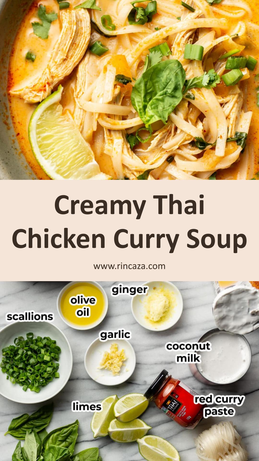 Thai Chicken Curry Soup with Coconut Milk and Rice Noodles — pin 3