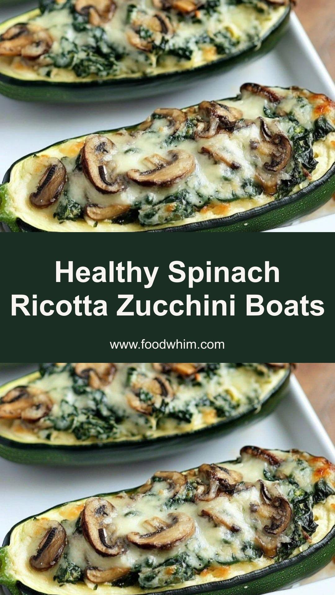 Zucchini Boats with Spinach Mushroom Ricotta Filling — pin 2
