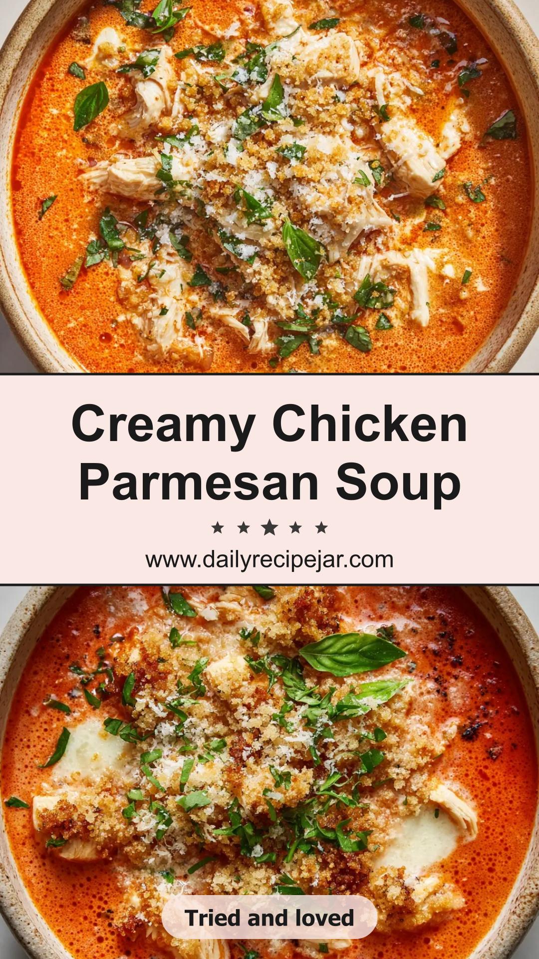 Creamy Chicken Parmesan Soup with Mozzarella and Toasted Panko — pin 2