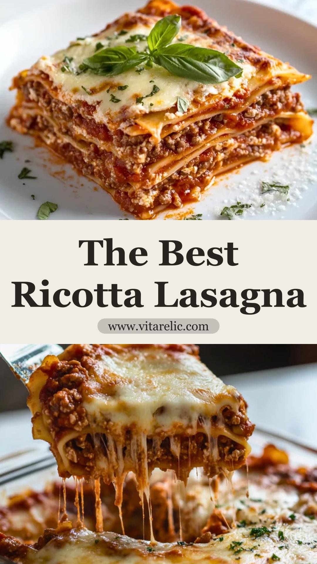 Classic Ricotta Lasagna with Rich Marinara and Gooey Mozzarella — pin 2