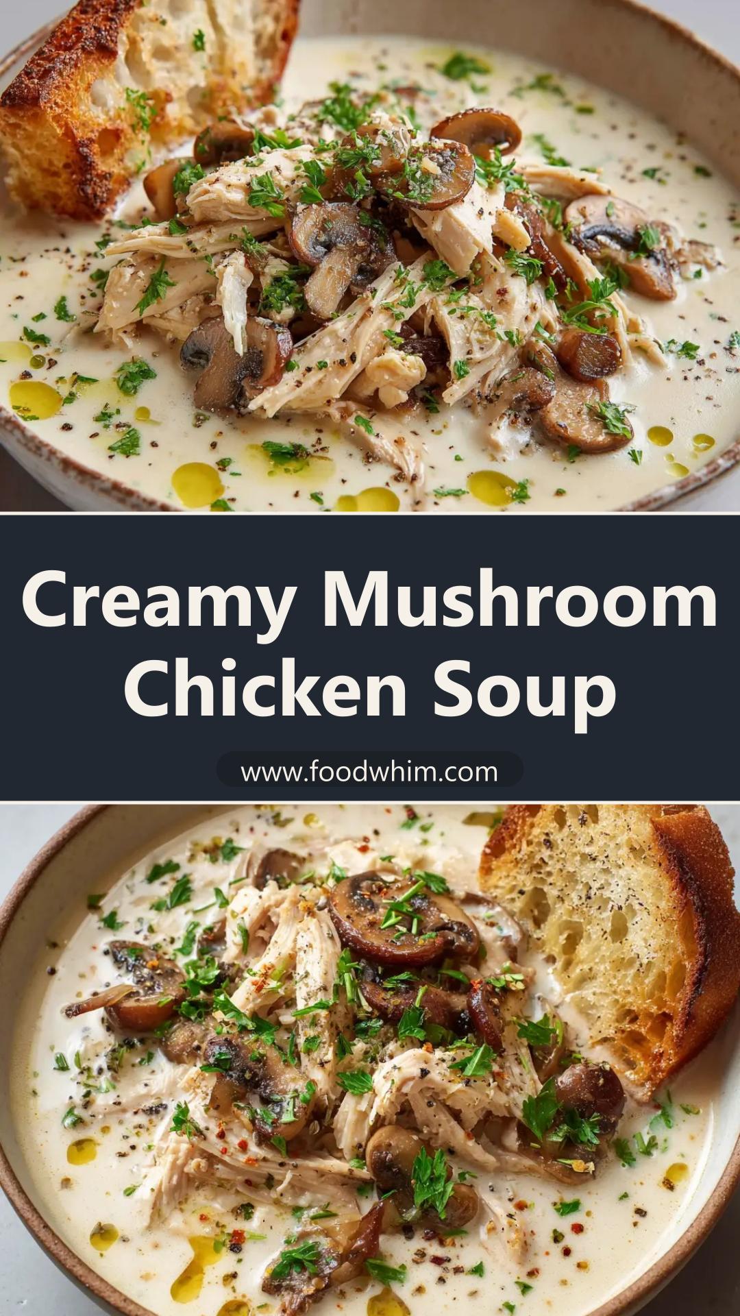 Creamy Mushroom Chicken Soup with Cremini Mushrooms — pin 1