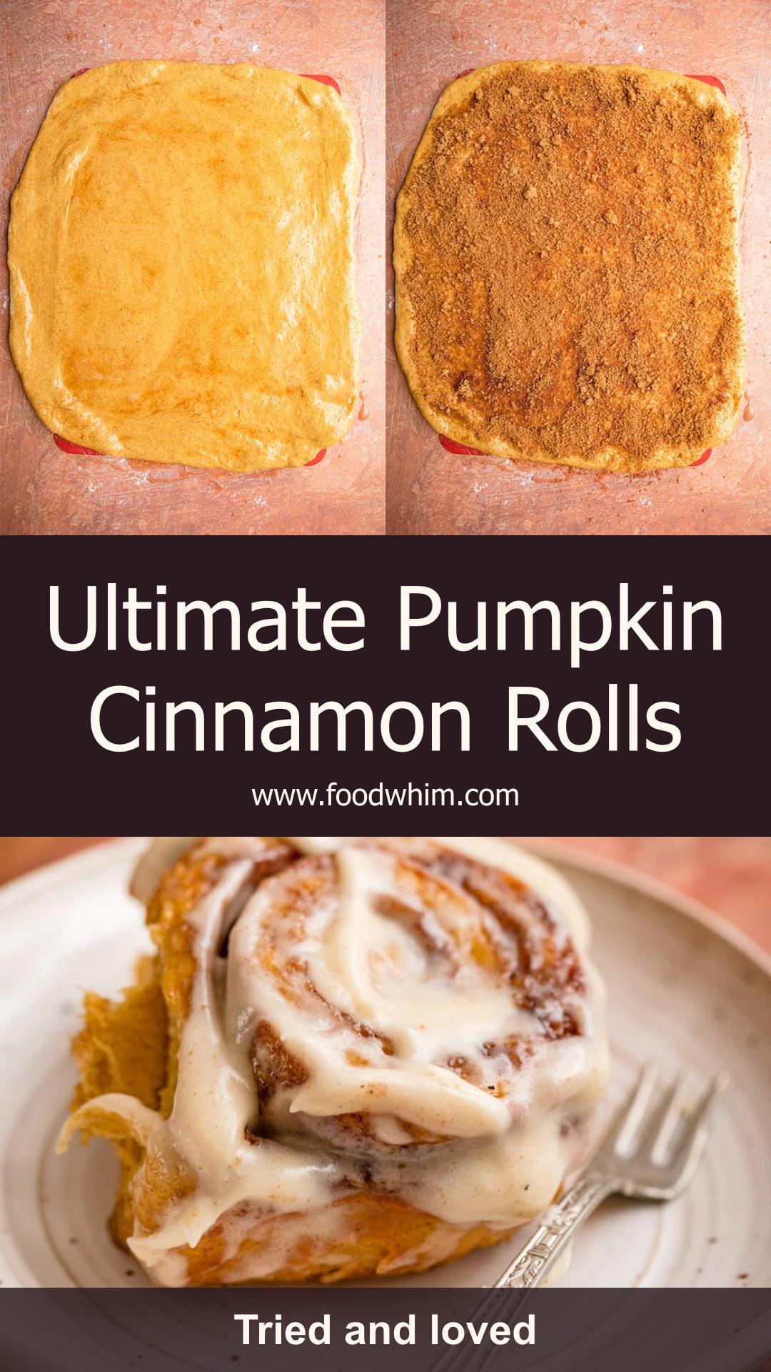 Pumpkin Cinnamon Rolls with Brown Butter Cream Cheese Frosting — pin 3