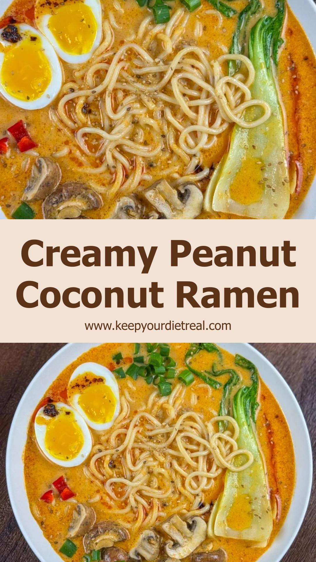Creamy Peanut Coconut Ramen with Mushrooms and Pak Choi — pin 2