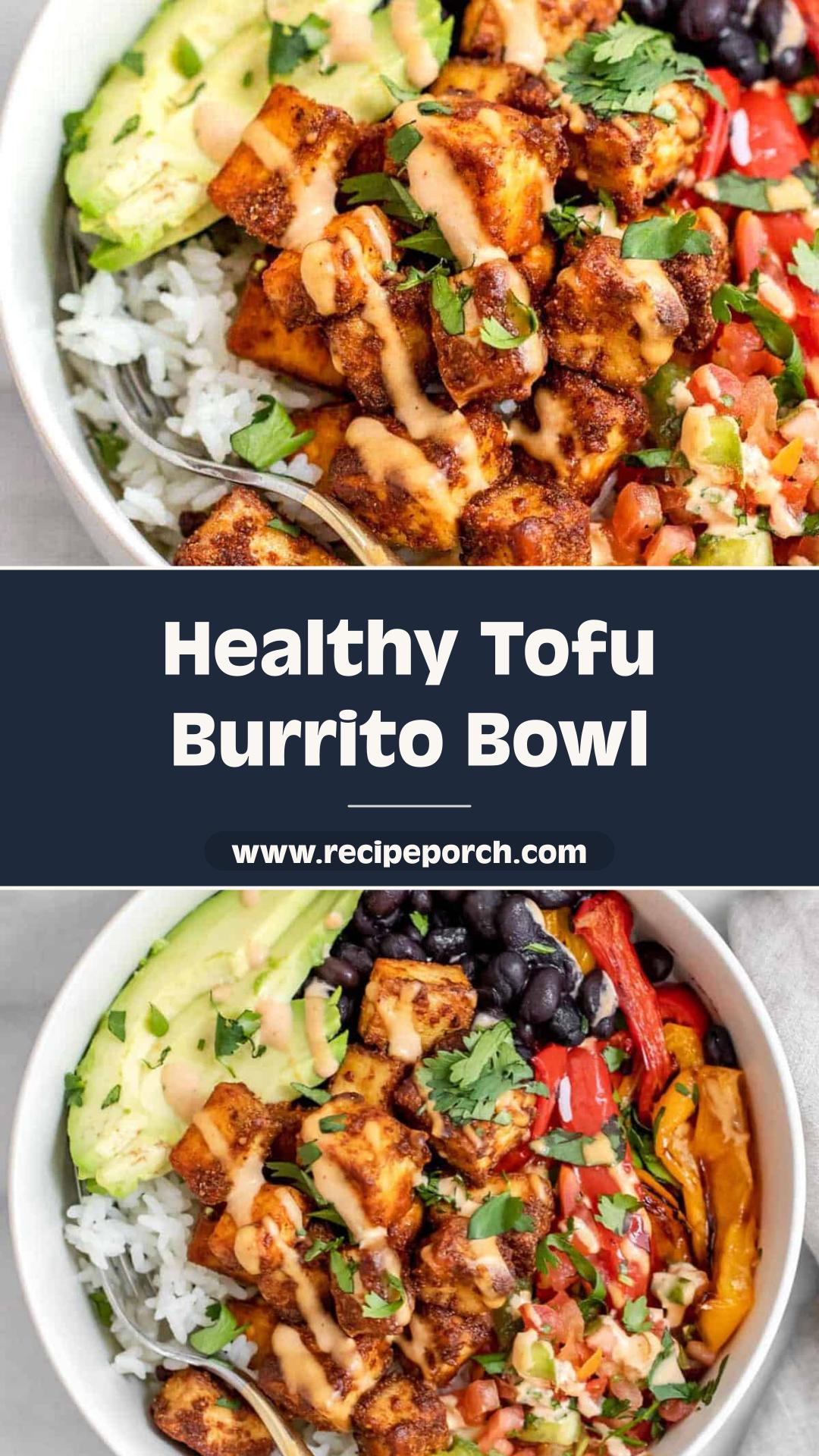 Baked Tofu Burrito Bowl with Roasted Peppers — pin 1