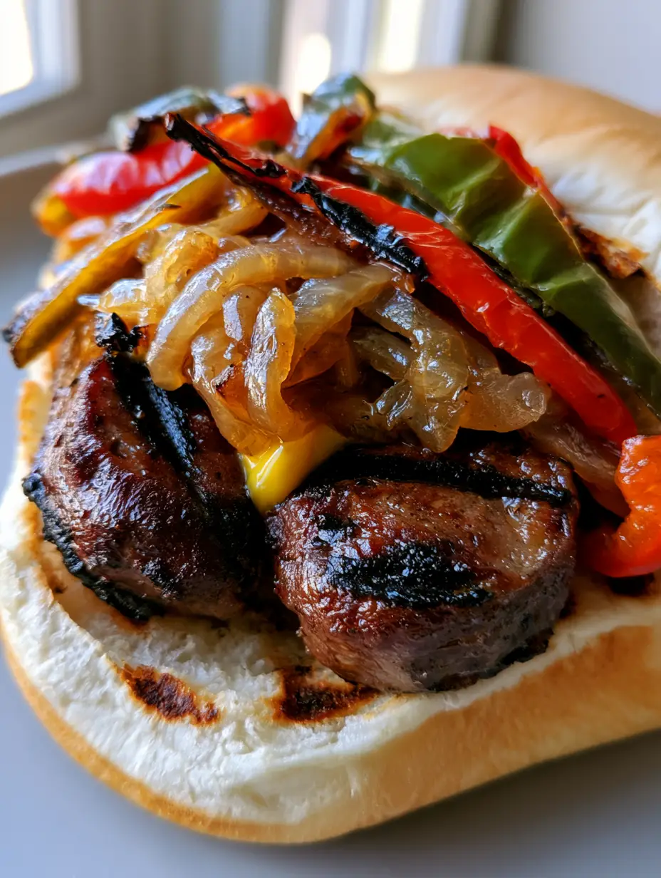 Grilled Kielbasa Sandwiches with Charred Peppers and Jammy Onions