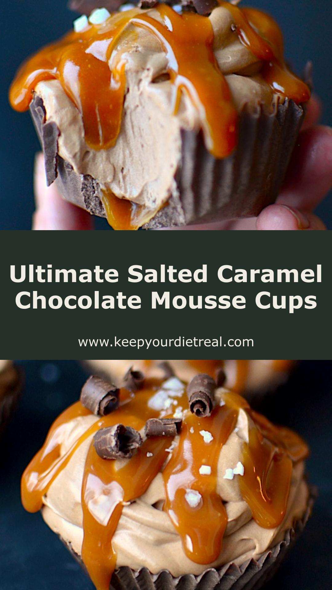 Salted Caramel Chocolate Mousse Cups with Crisp Chocolate Shells — pin 1