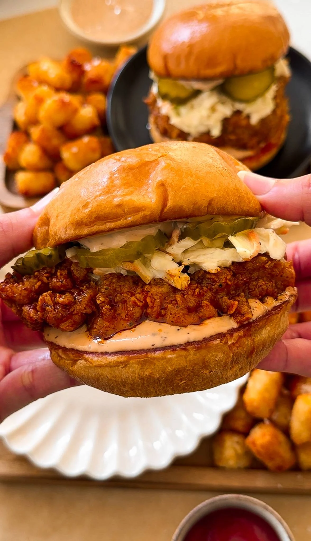 Nashville Hot Chicken Sandwiches with Crisp Fried Chicken and Tangy Coleslaw