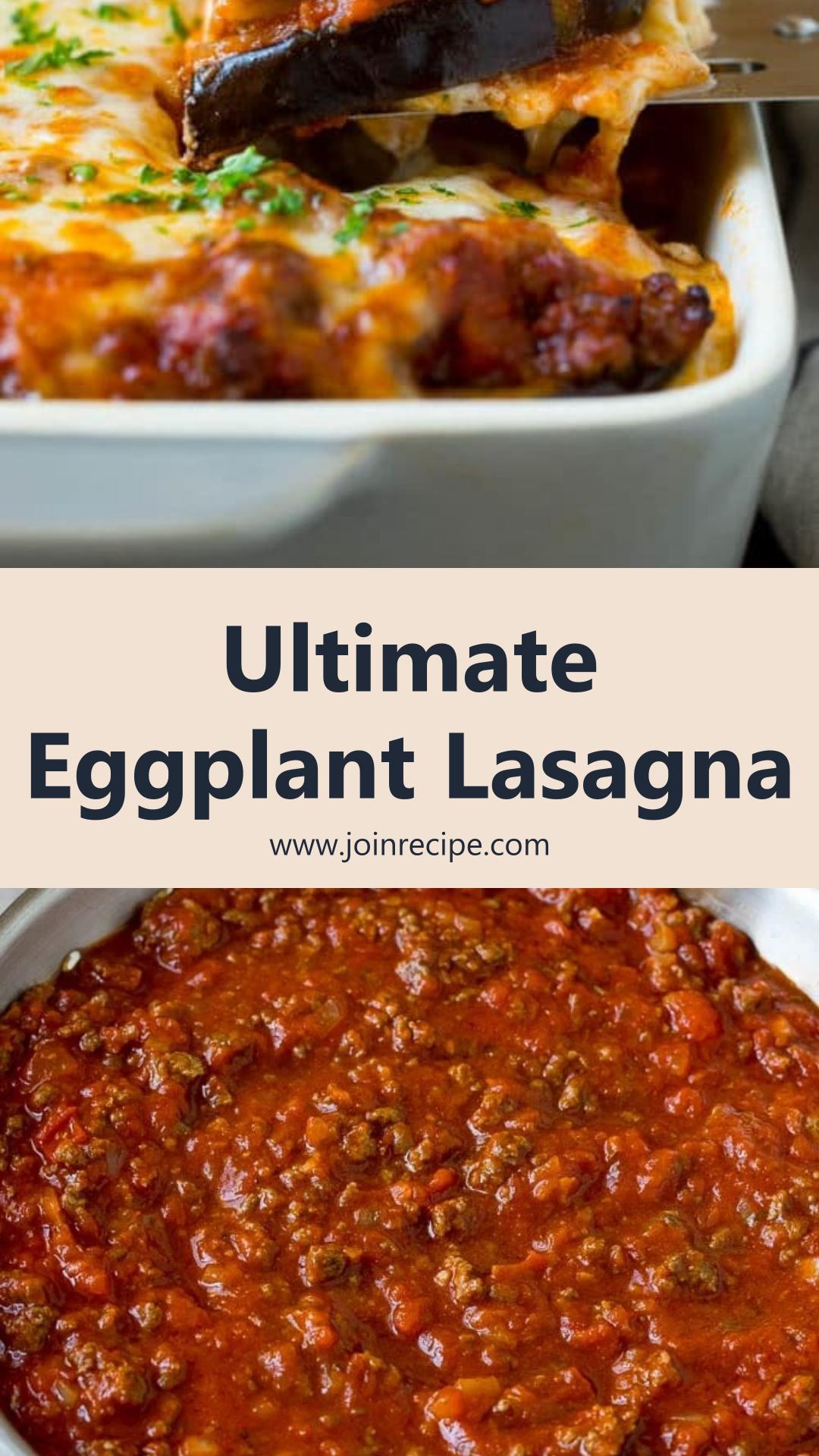 Eggplant Lasagna with Beefy Marinara and Golden Three-Cheese Layers — pin 1