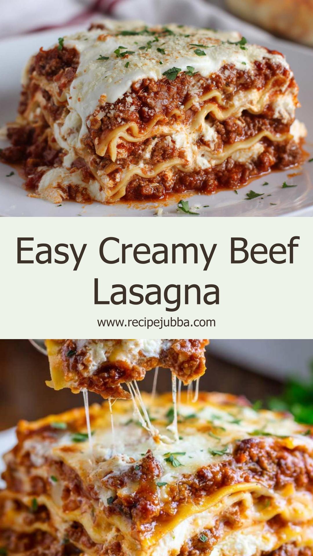 Easy Beef Lasagna with Creamy Ricotta and Golden Mozzarella — pin 1