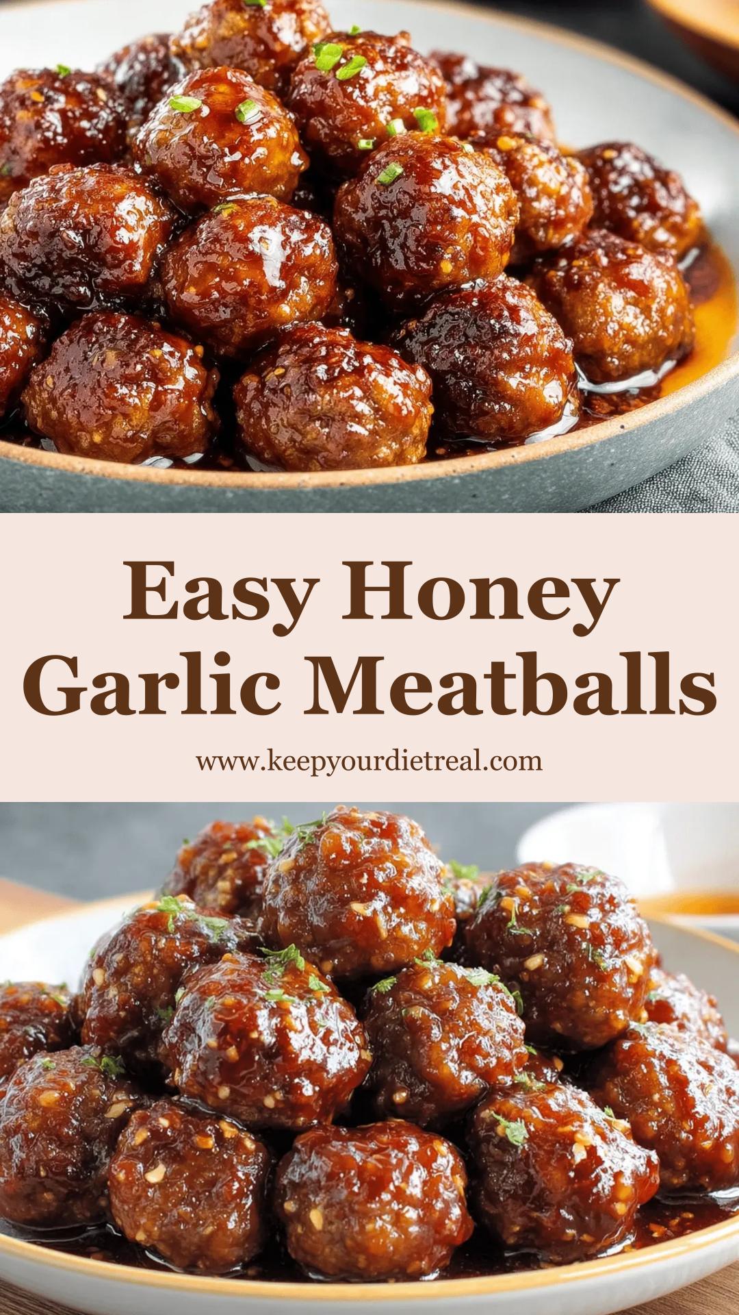 Honey Garlic Meatballs: Sticky Sweet and Savory Bites — pin 1