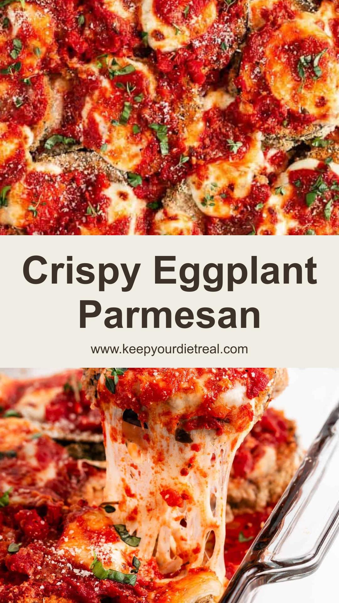 Baked Eggplant Parmesan with Crispy Breaded Eggplant and Mozzarella — pin 2