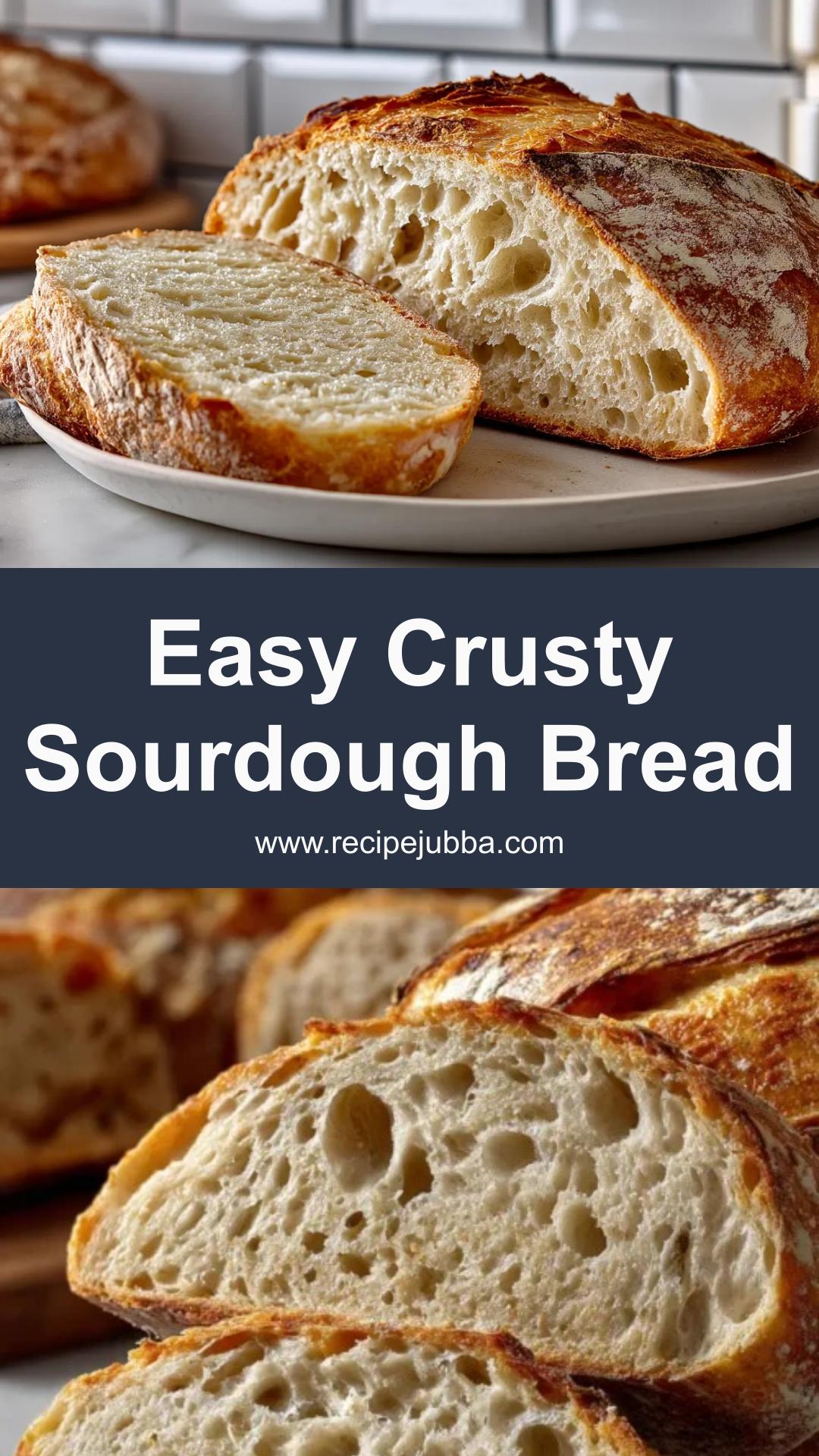 Crusty Golden Sourdough Bread with a Soft Chewy Center — pin 1