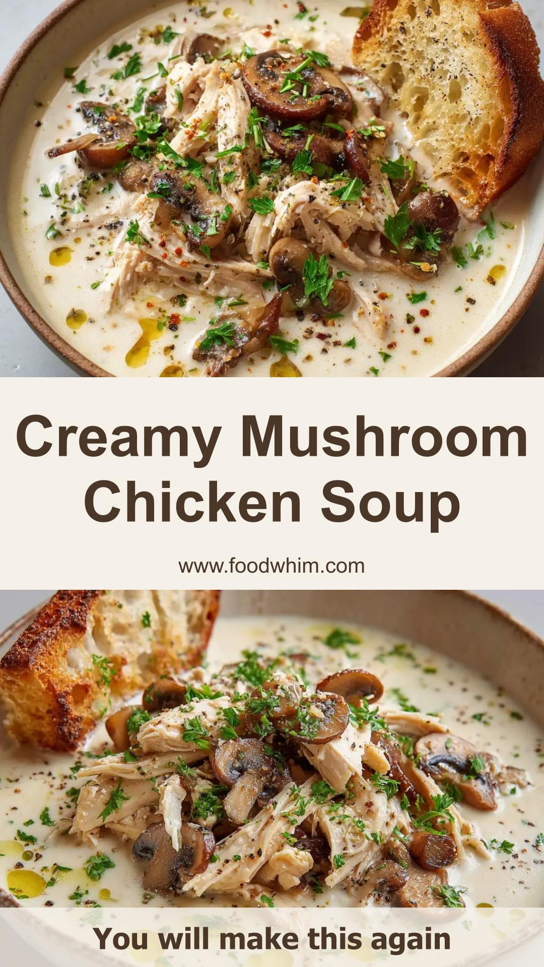Creamy Mushroom Chicken Soup with Cremini Mushrooms — pin 2