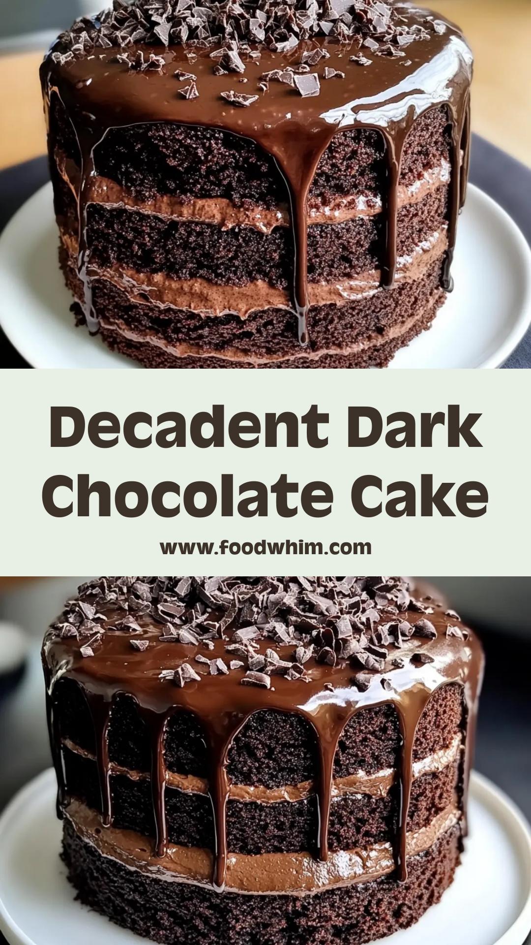 Decadent Dark Chocolate Cake: Moist Layers with Glossy Ganache Drip — pin 3