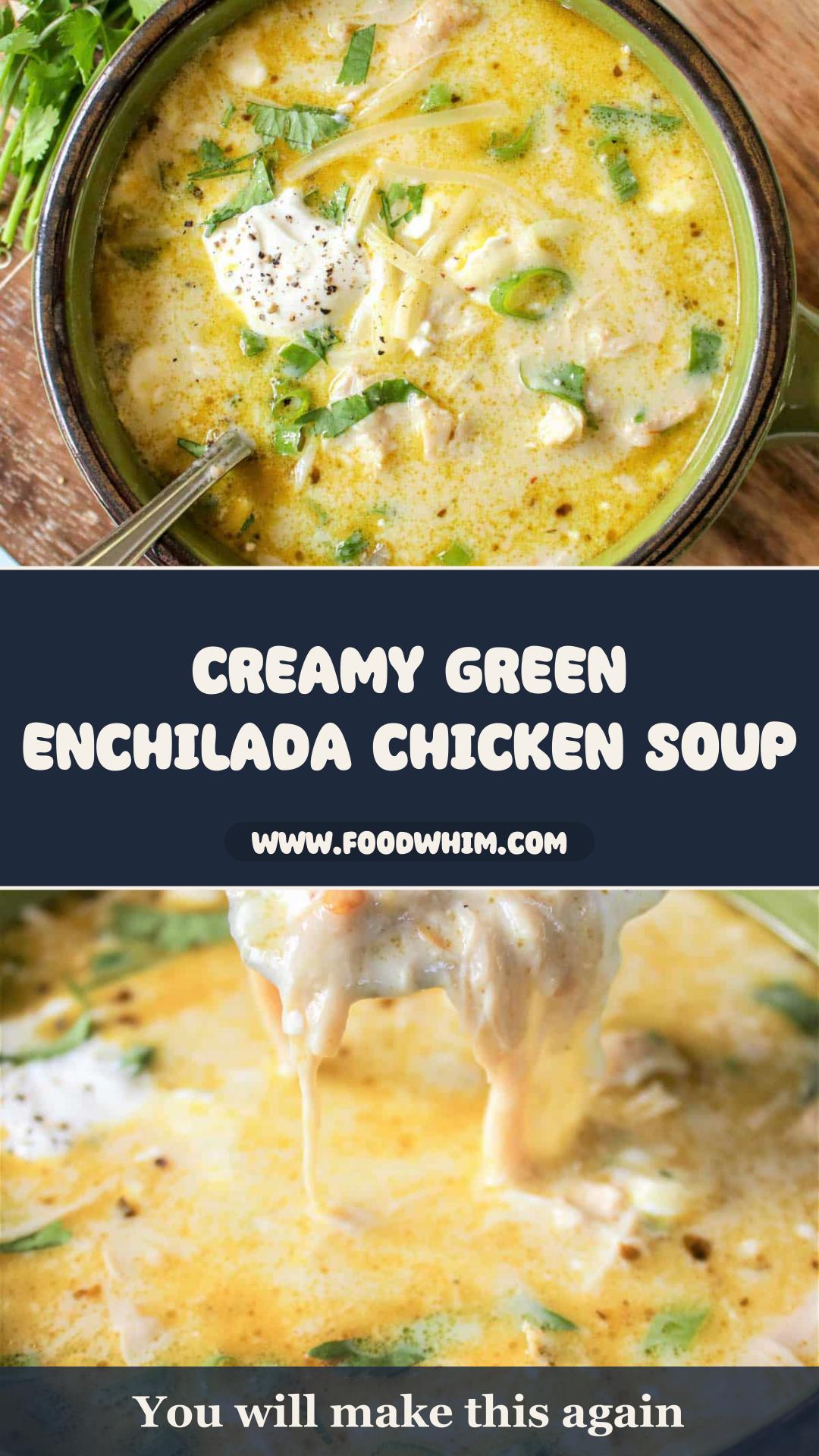 Creamy Green Enchilada Chicken Soup with Salsa Verde and Monterey Jack — pin 1