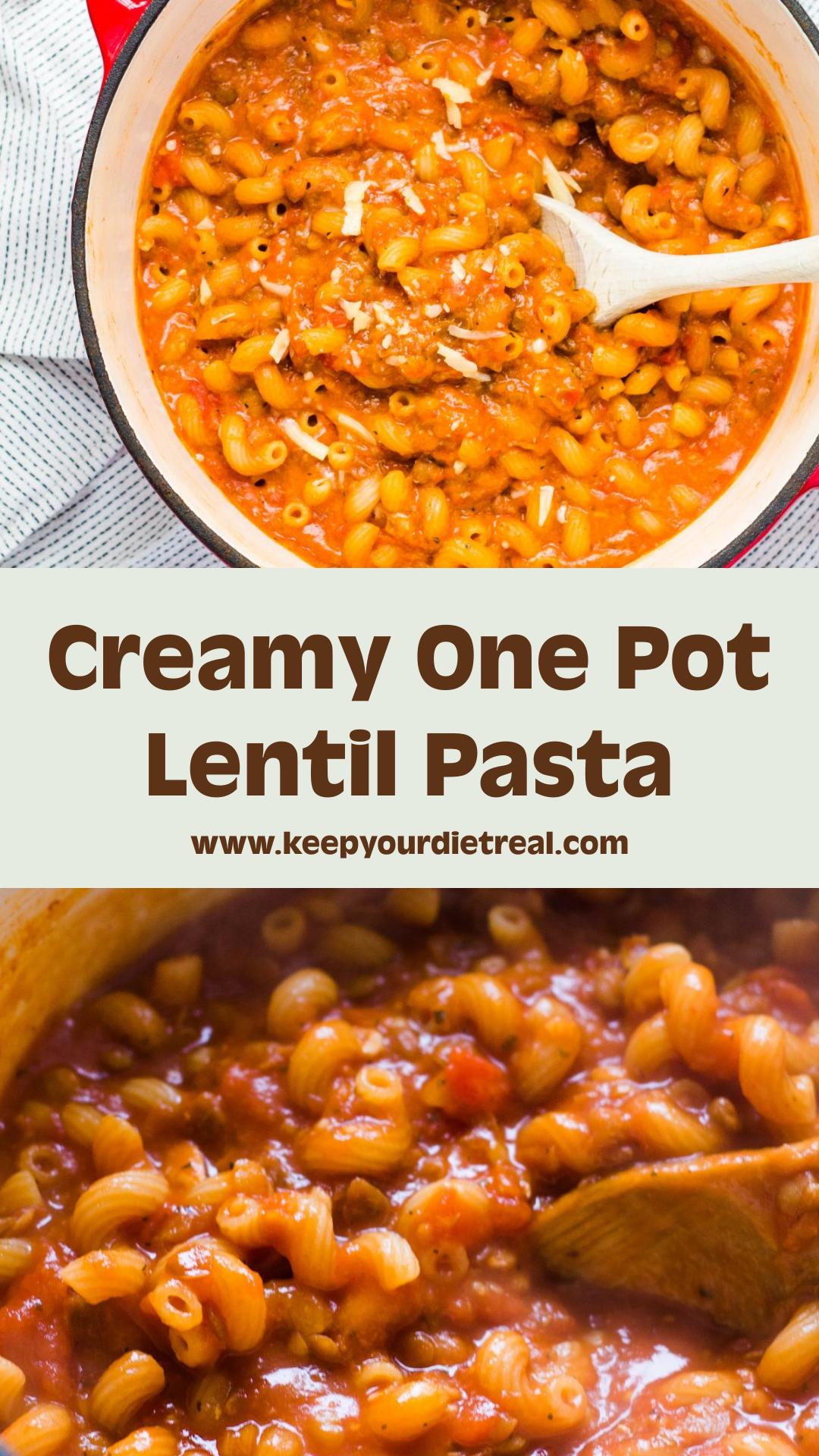 One Pot Pasta with Cheesy Lentil Sauce: Creamy Tomato Family Dinner — pin 3