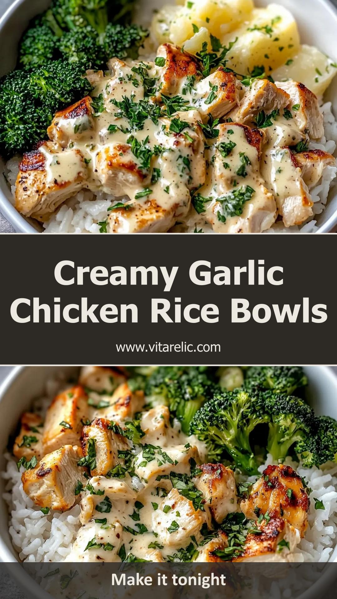 Creamy Garlic Chicken Rice Bowls with Parmesan Sauce and Broccoli — pin 3