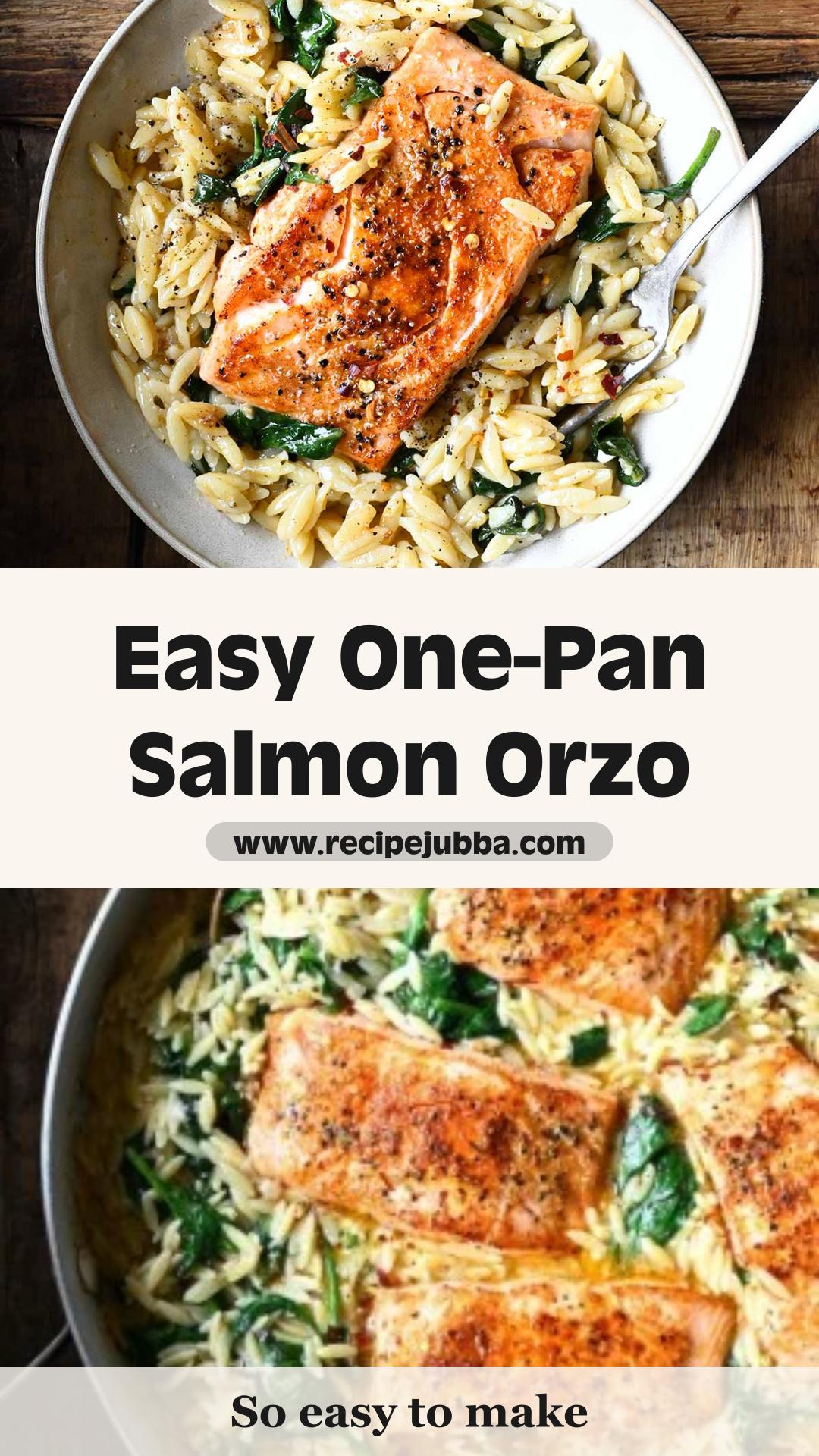One Skillet Salmon with Lemon Orzo, Spinach, and Parmesan — pin 2