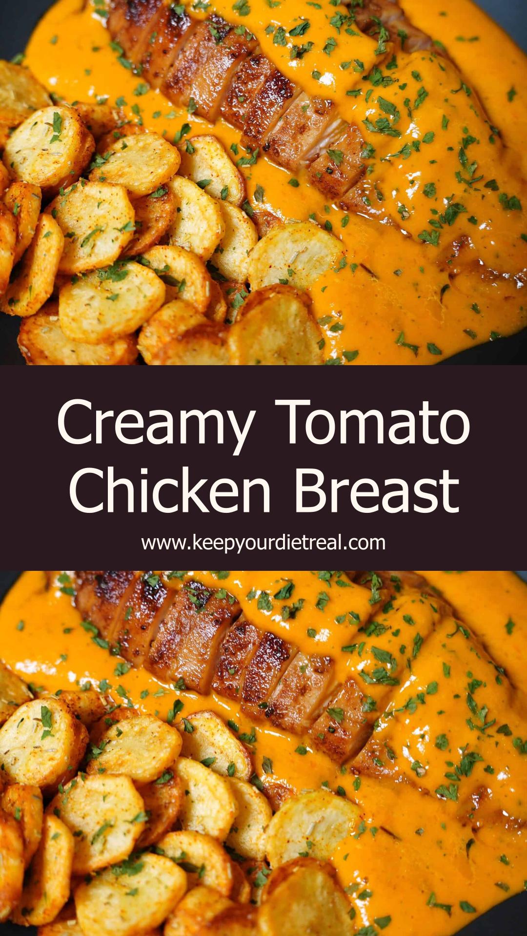 Creamy Tomato Chicken Breast with Roasted Cherry Tomato Sauce — pin 1