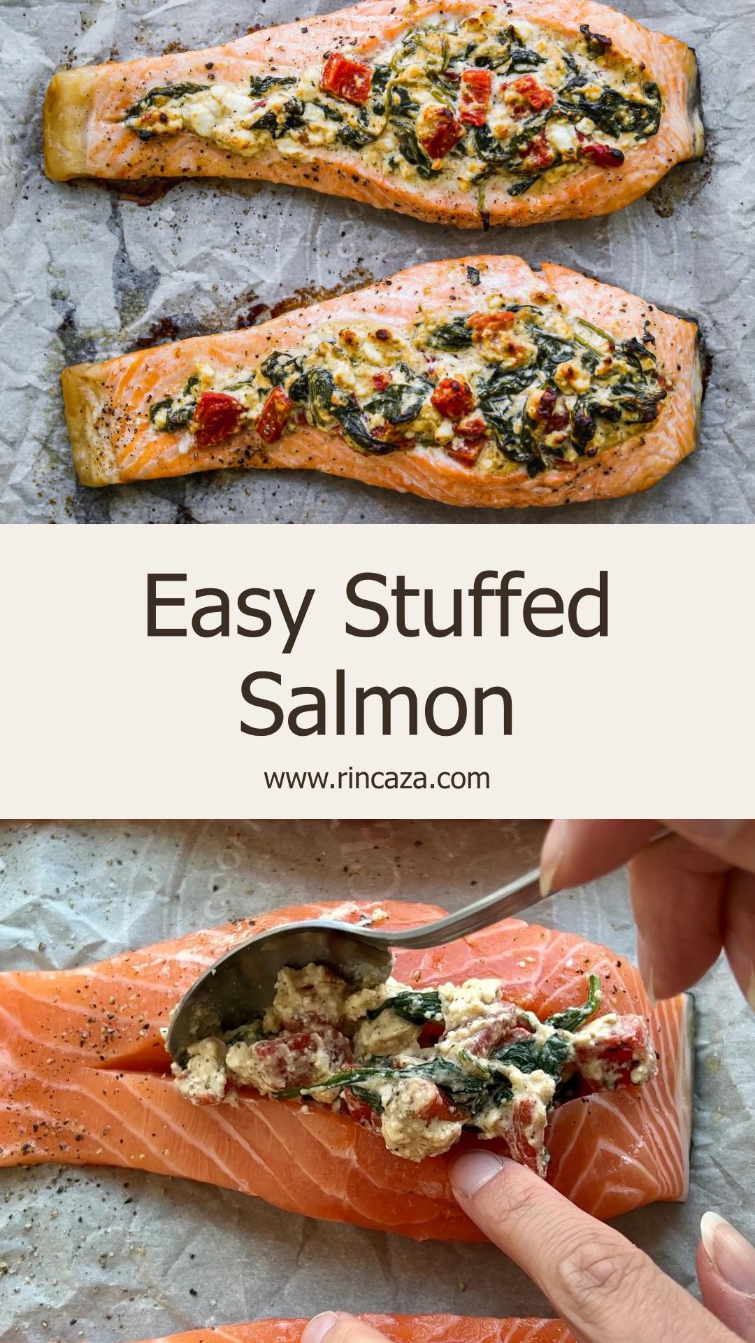 Stuffed Salmon With Spinach, Feta, and Roasted Red Peppers — pin 1
