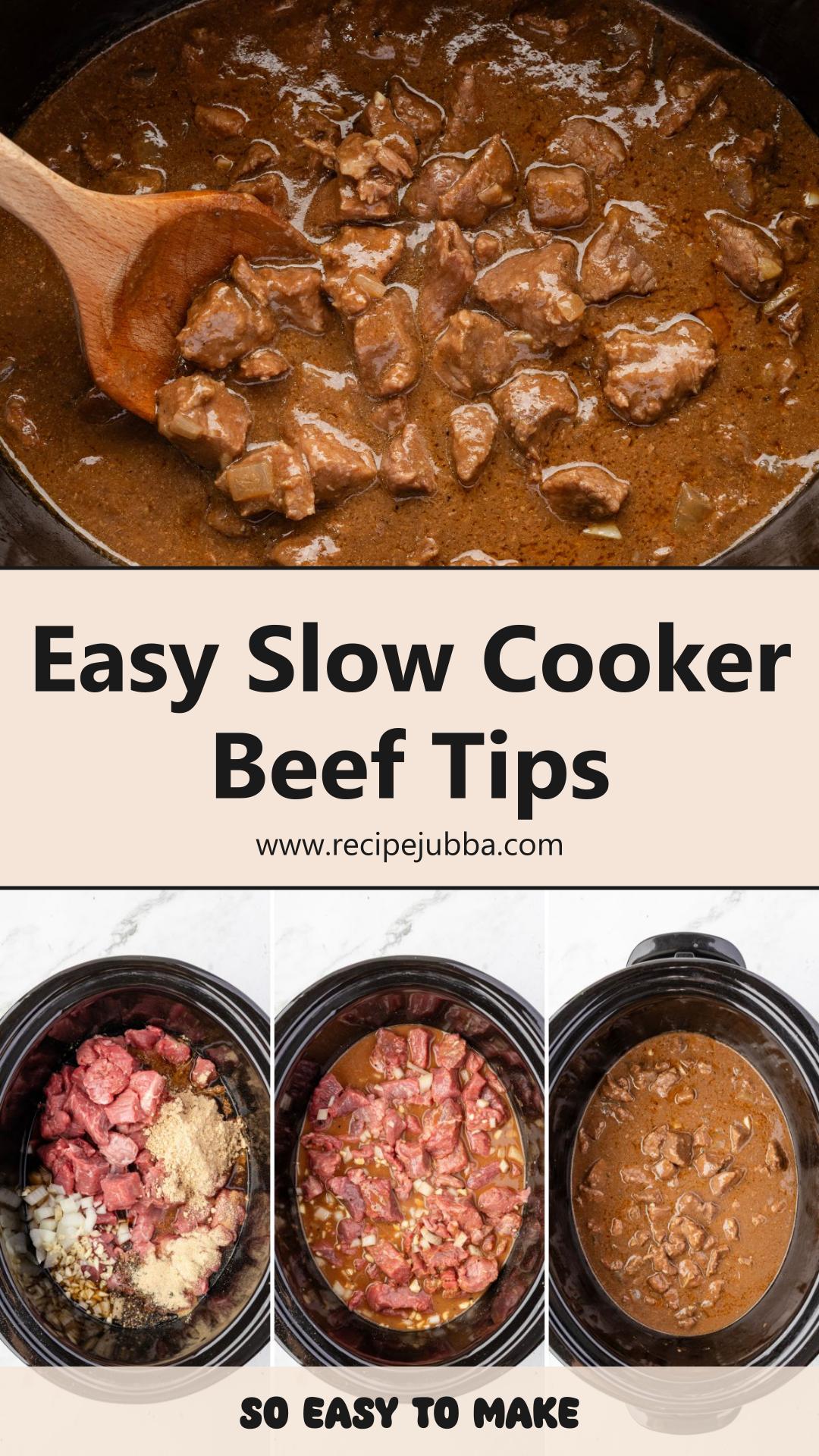 Slow Cooker Beef Tips and Gravy with Tender Beef and Savory Brown Gravy — pin 3