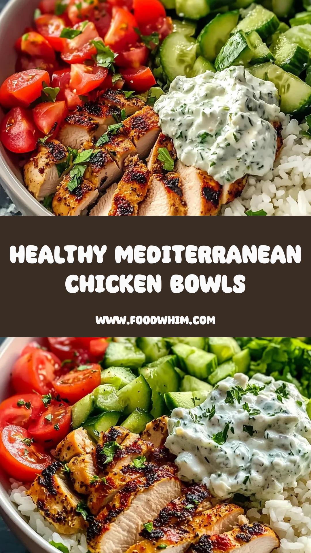 Mediterranean Chicken Bowls with Rice and Creamy Tzatziki — pin 1