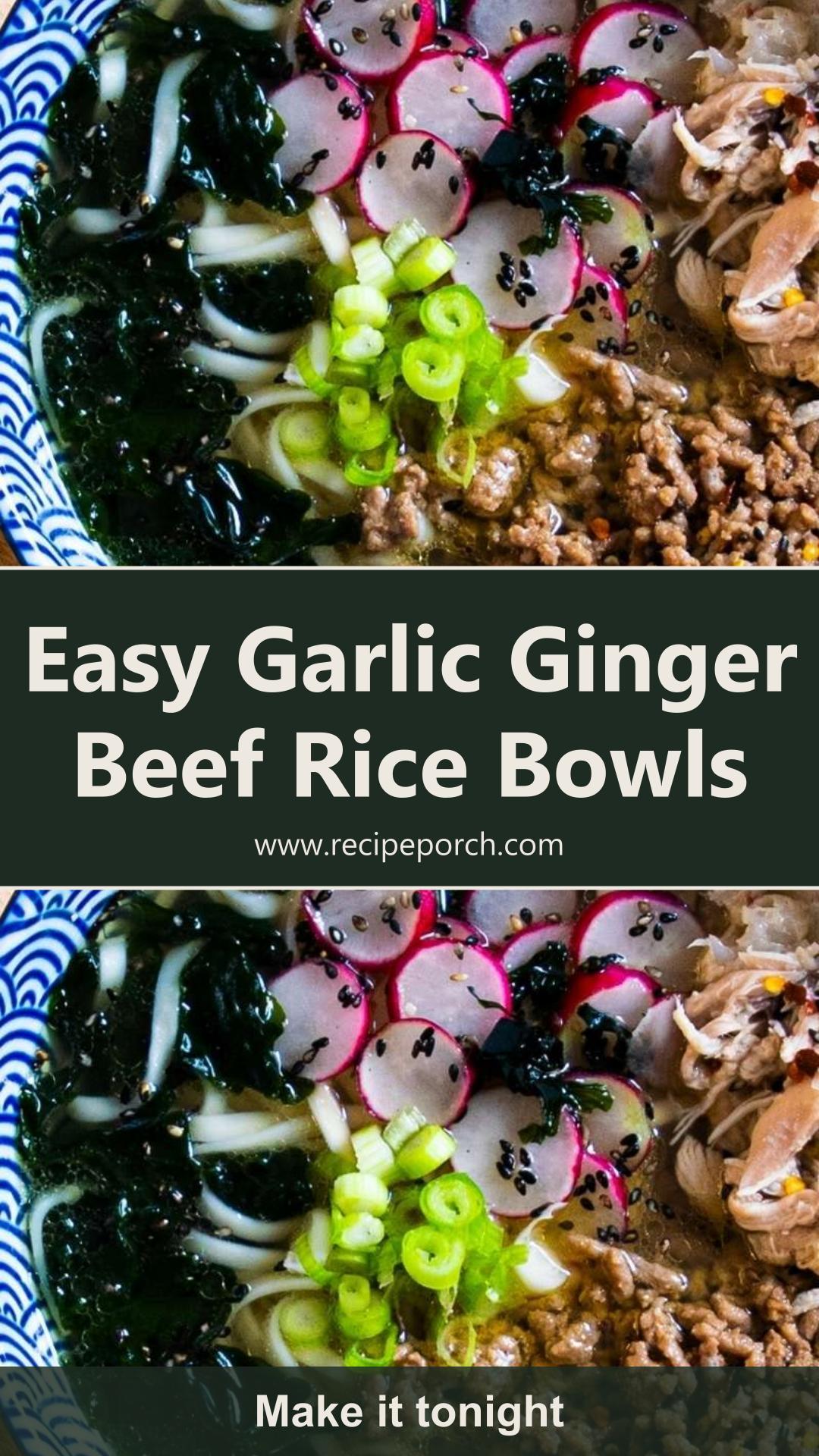 Garlic Ginger Ground Beef Rice Bowls with Soy Hoisin Sauce — pin 1