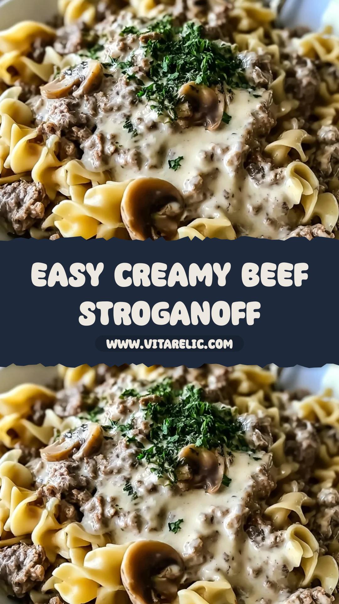 Quick Creamy Ground Beef Stroganoff with Mushrooms — pin 1