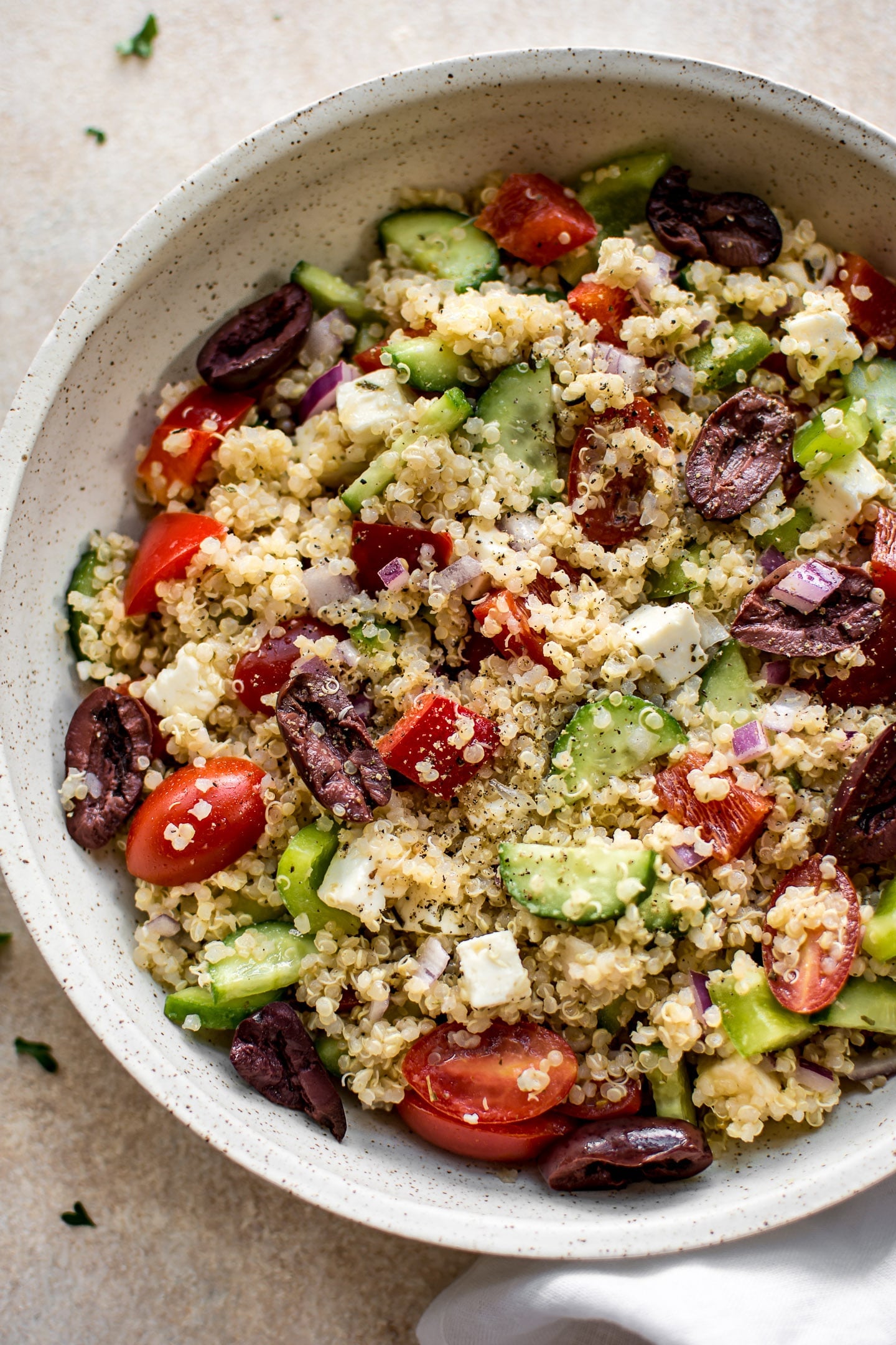 Mediterranean Quinoa Salad With Briny Olives and Crumbly Feta