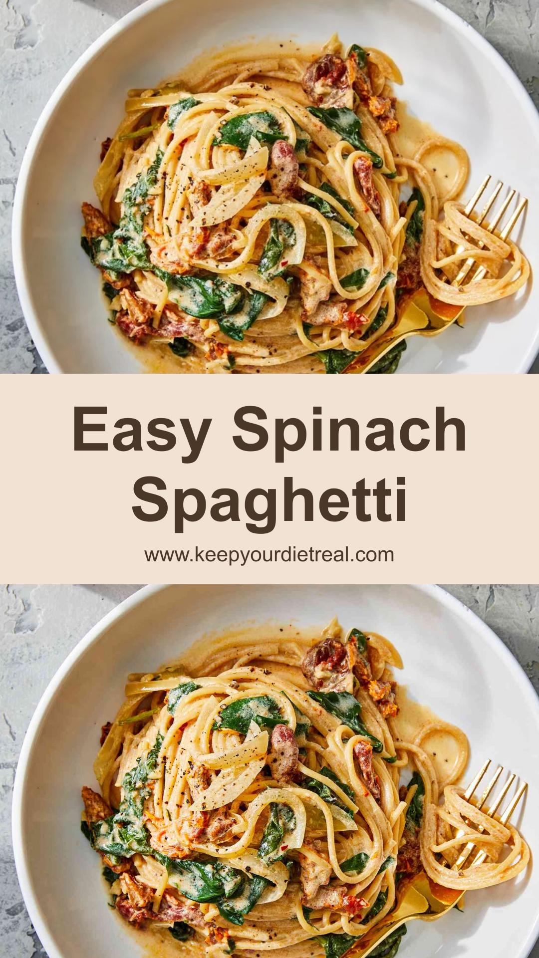 Spaghetti & Spinach with Sun-Dried Tomato Cream Sauce: Fast Pasta Dinner with Rich Flavor — pin 1