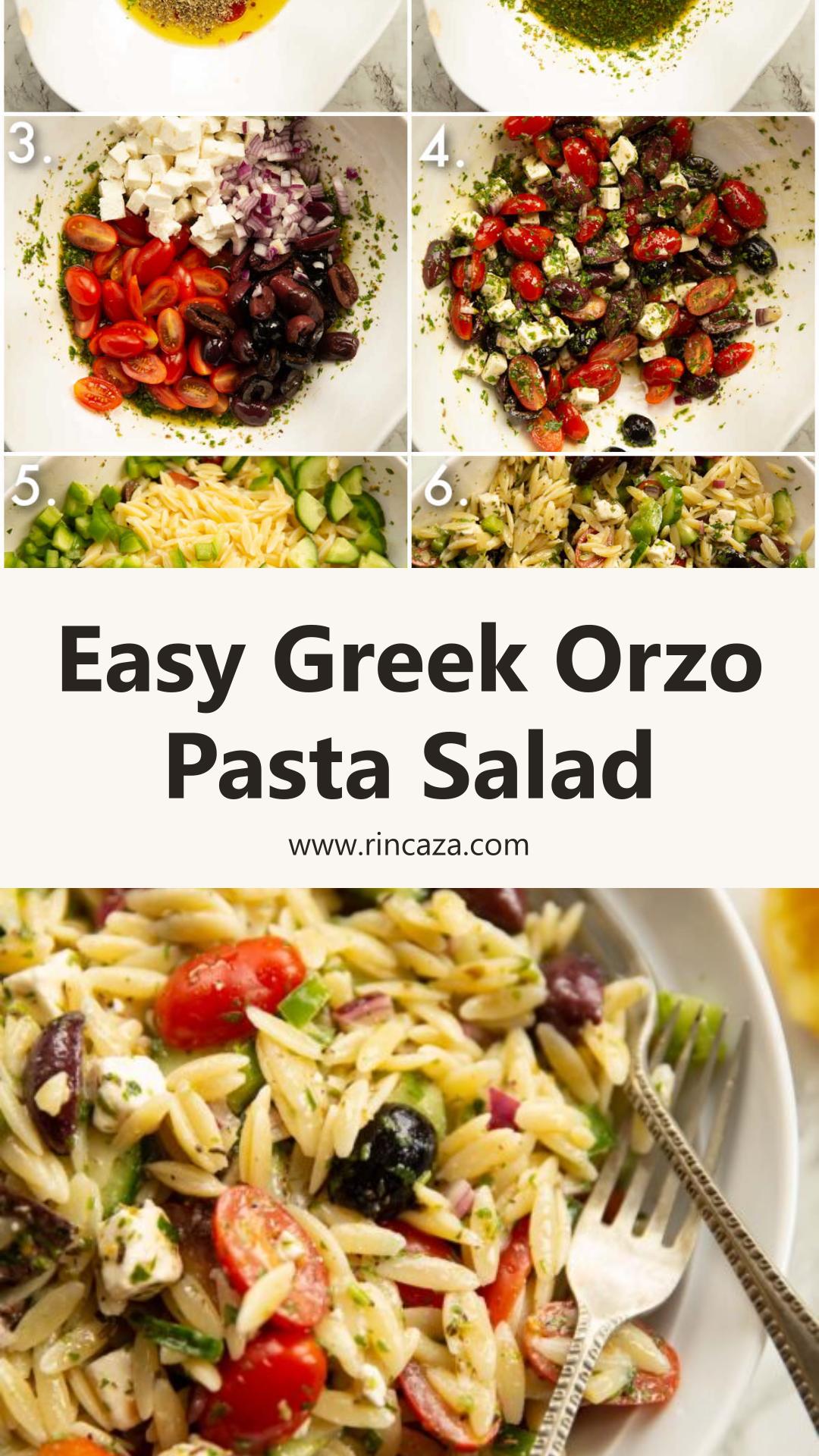 Greek Orzo Pasta Salad with Tangy Marinated Feta and Olives — pin 2