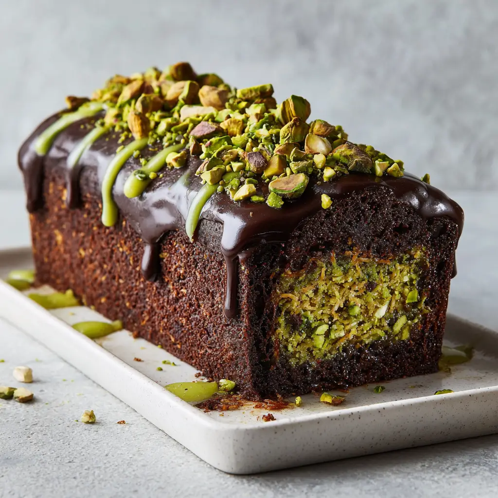 Dubai Chocolate Pistachio Cake with Kataifi and Dark Chocolate Glaze
