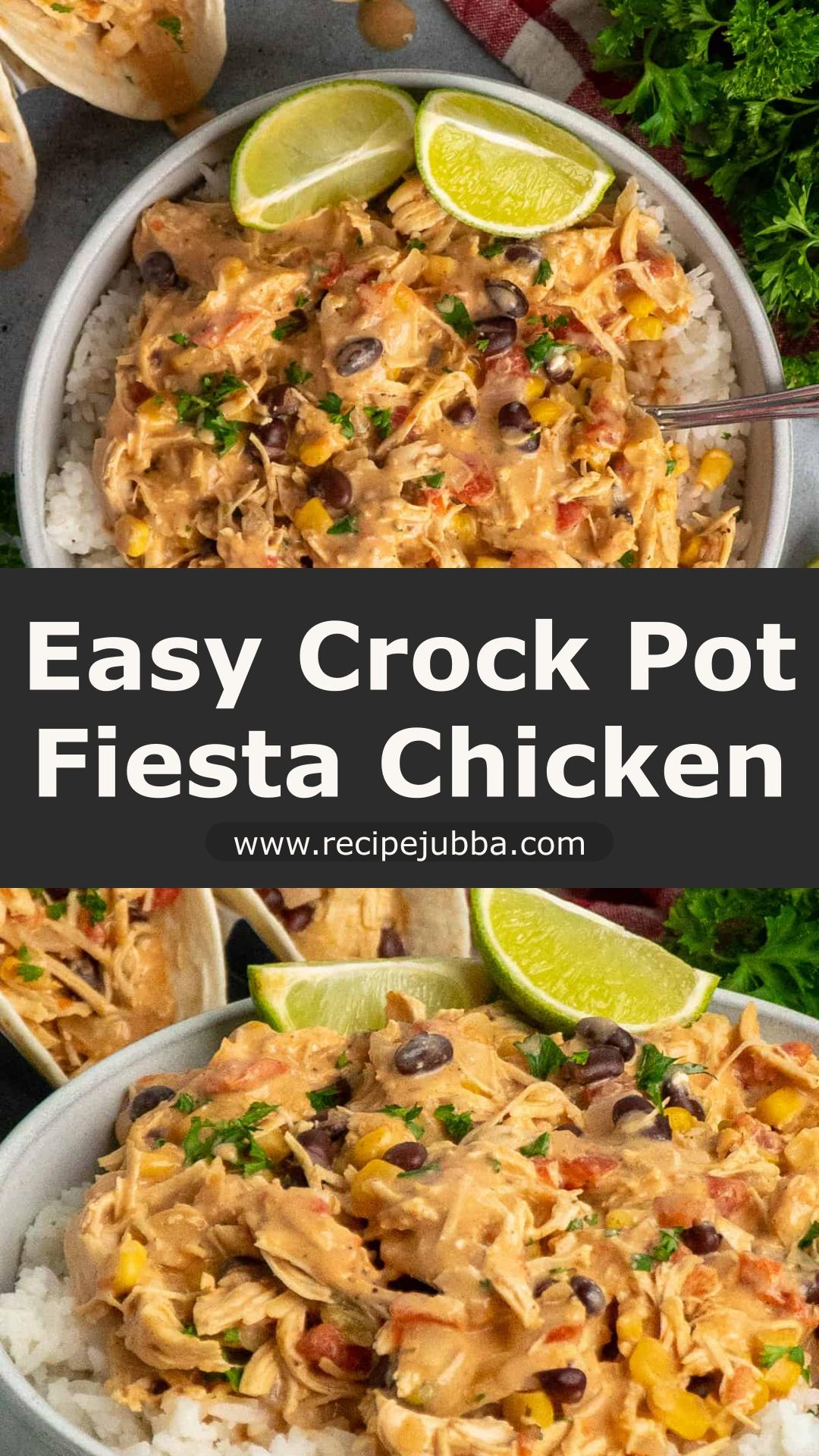 Crock Pot Fiesta Chicken with Creamy Ranch and Zesty Green Chilies — pin 1