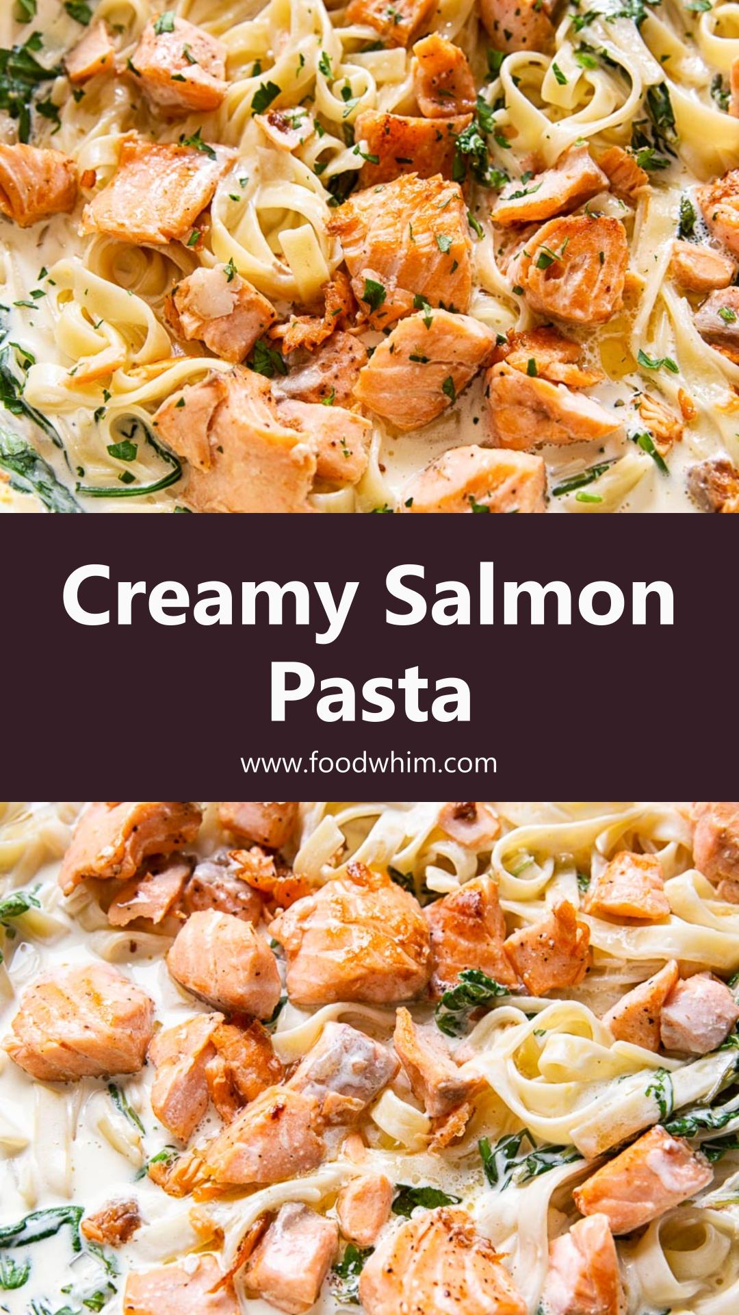 Creamy Salmon Pasta with White Wine Sauce and Mixed Greens — pin 2