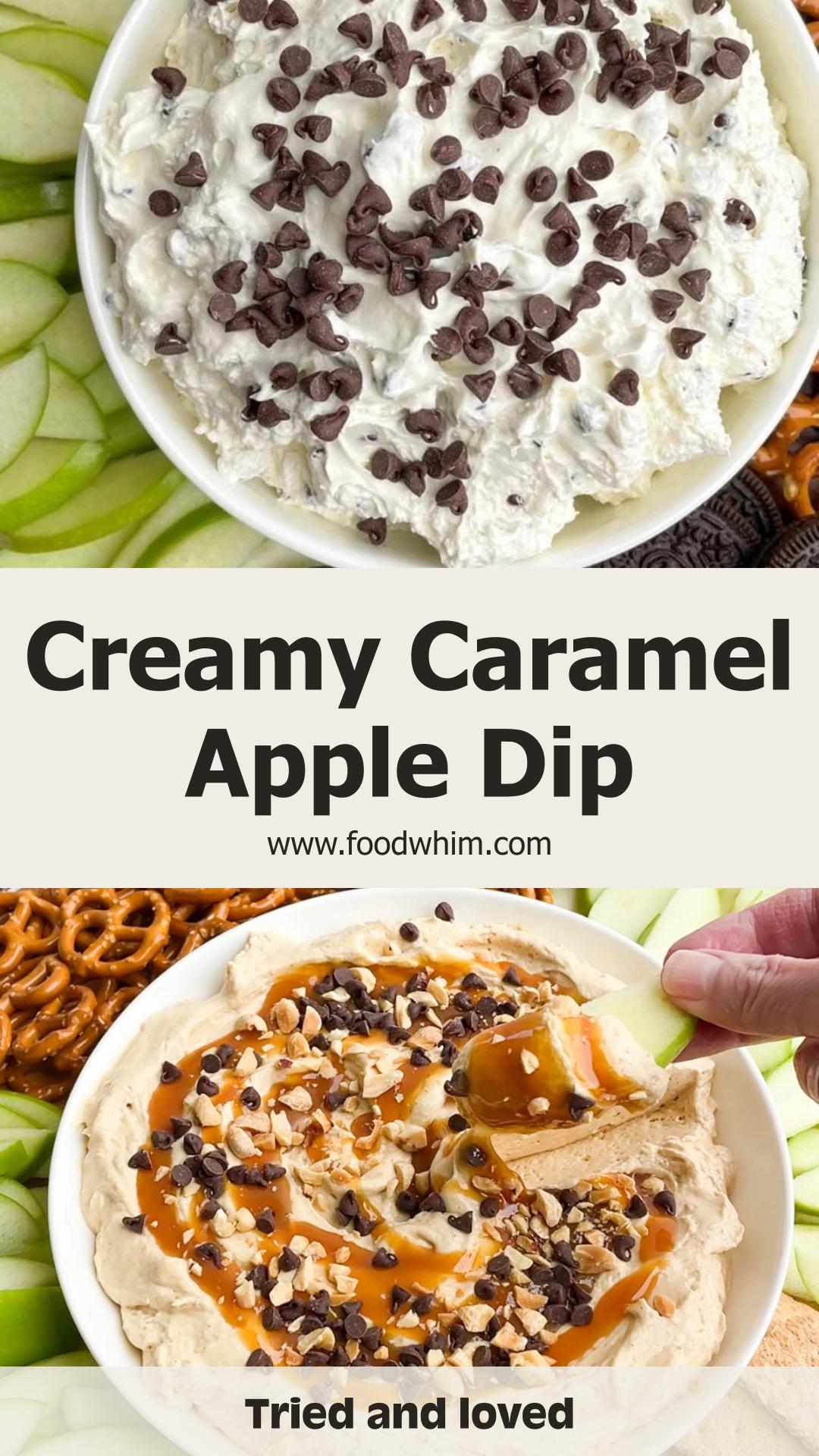 Caramel Apple Dip: Fluffy Cream Cheese Dip with Peanuts and Mini Chips — pin 1
