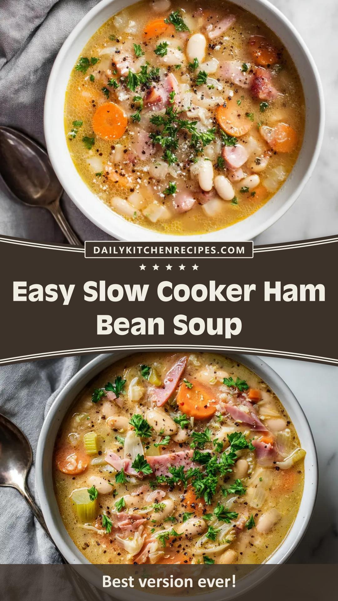 Slow Cooker Ham and Bean Soup with Navy Beans and Ham — pin 1