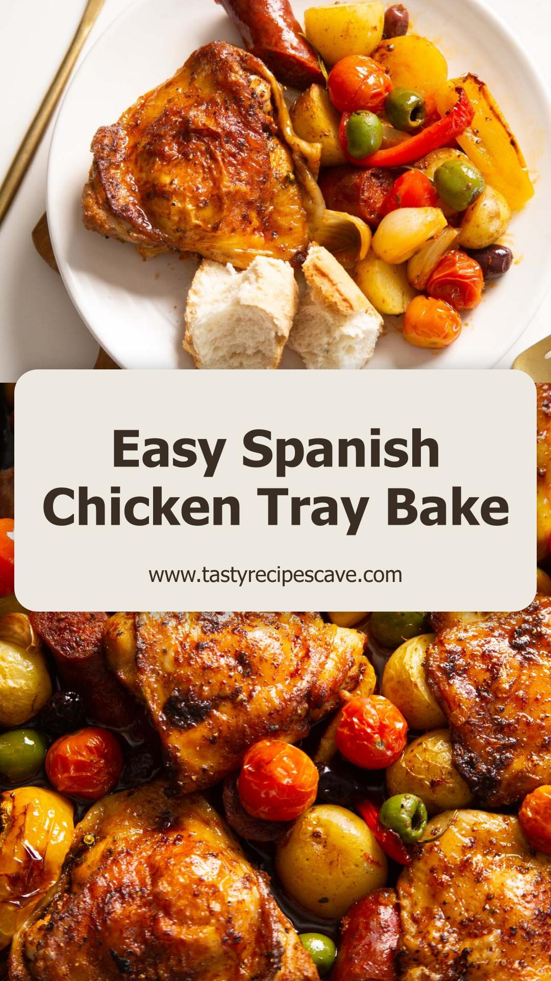 Spanish Chicken Tray Bake with Chorizo and Potatoes — pin 1
