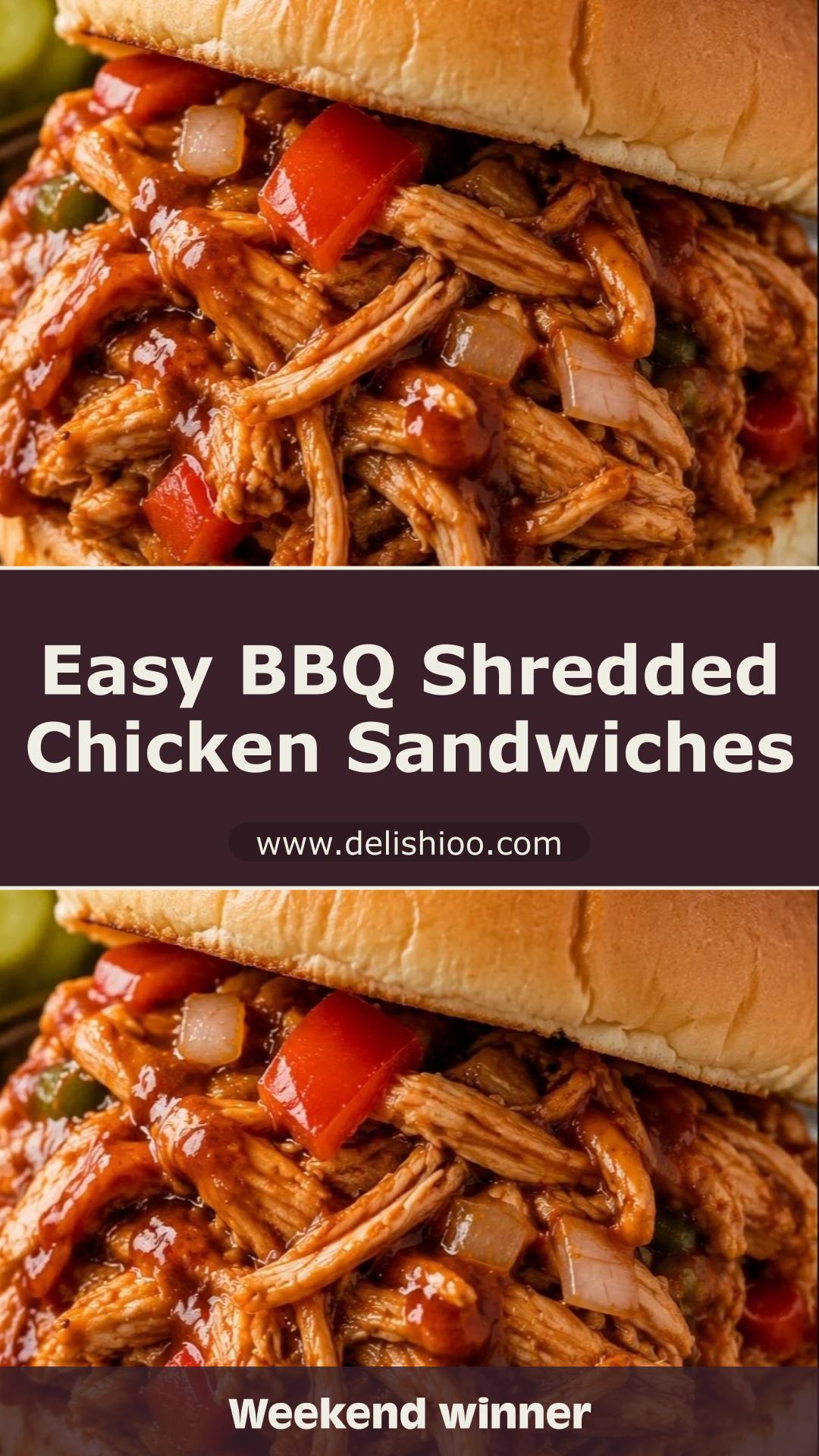 BBQ Shredded Chicken Sandwiches with Softened Peppers and Onions — pin 1
