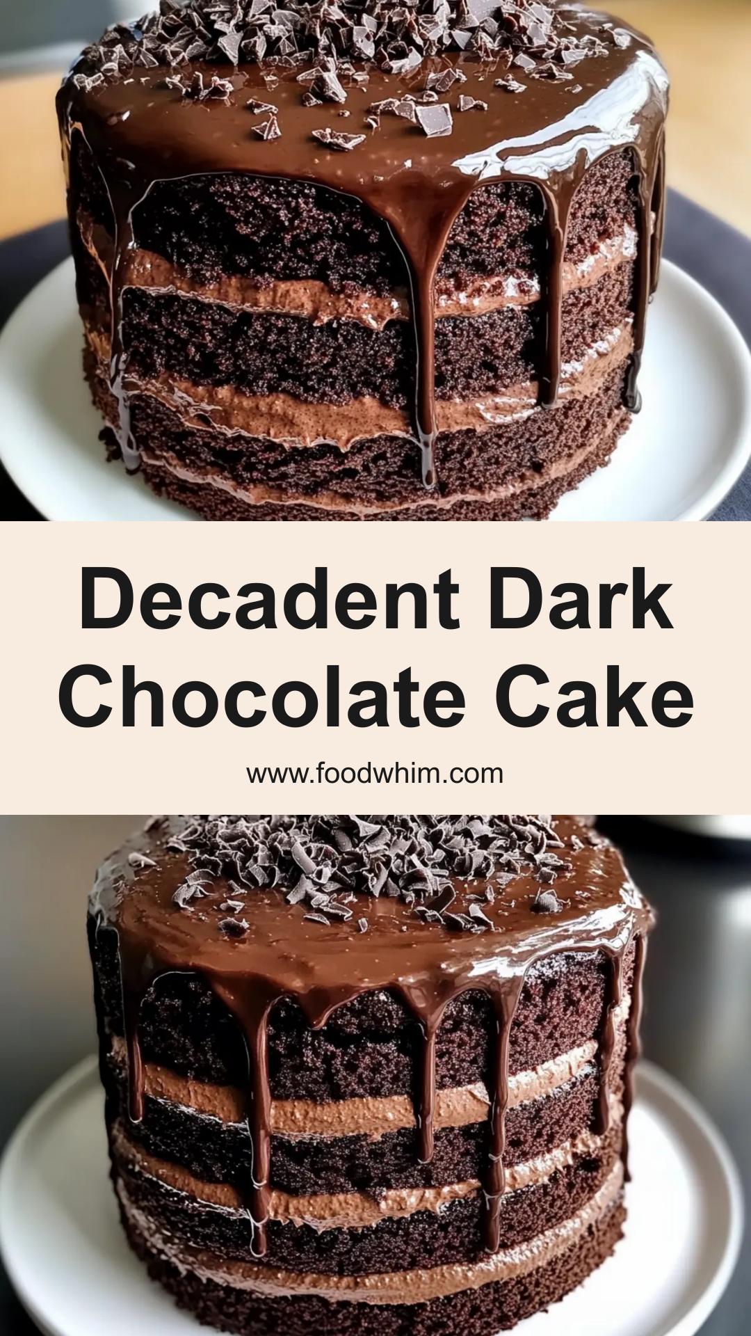 Decadent Dark Chocolate Cake: Moist Layers with Glossy Ganache Drip — pin 2