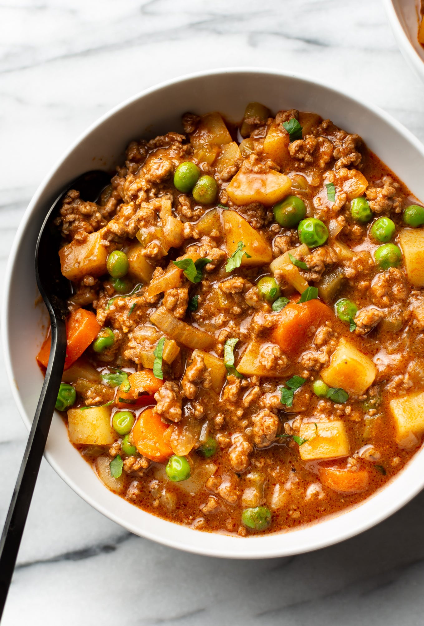 Hamburger Stew with Tender Potatoes and Savory Beef Broth