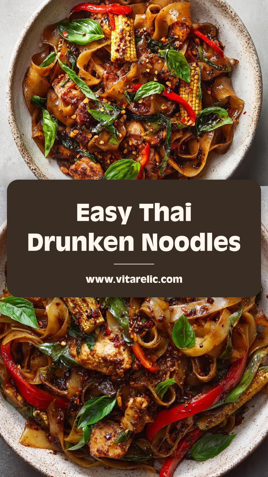 Thai Drunken Noodles (Pad Kee Mao) With Chicken and Basil — pin 2