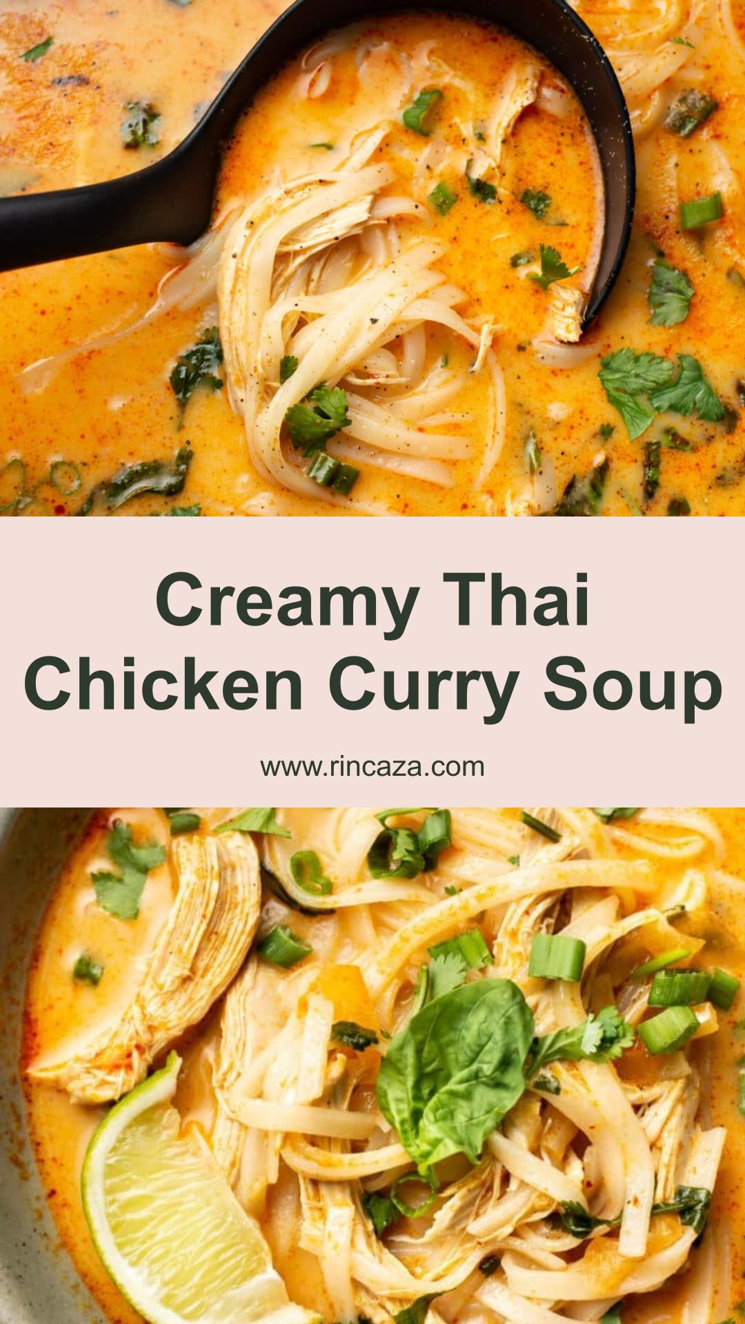 Thai Chicken Curry Soup with Coconut Milk and Rice Noodles — pin 1