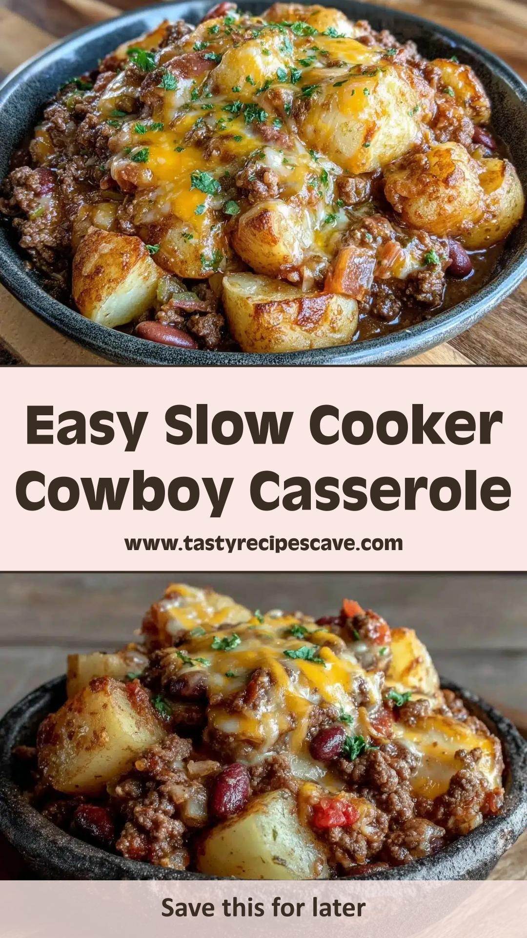Slow Cooker Cowboy Casserole with Cheddar, Red Potatoes, and Smoked Paprika — pin 1
